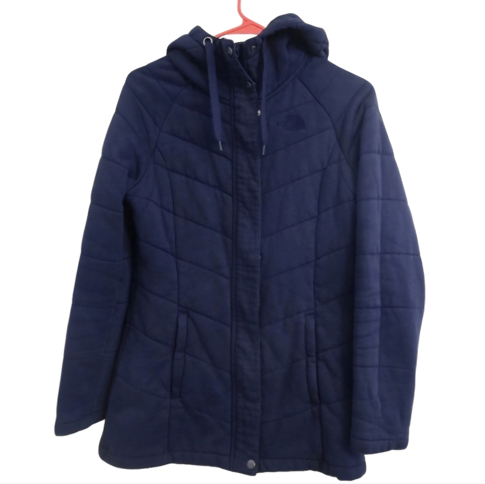 The North Face Miss Kit Parka Jacket Navy Blue Coat Cotton Lined Long Sleeve Med